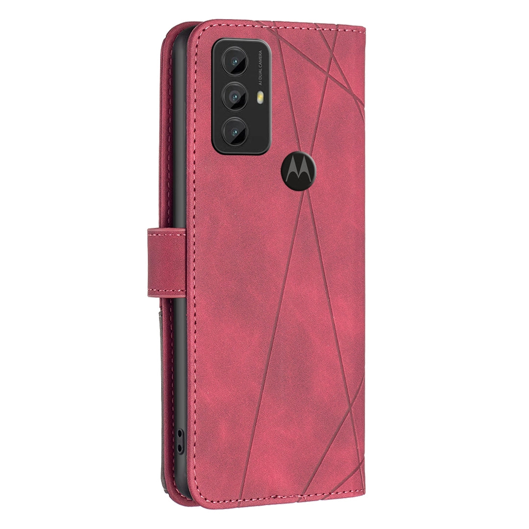 Motorola Moto G Play 2023 Rhombus Texture Leather Phone Case with Magnetic Buckle and Card Holder