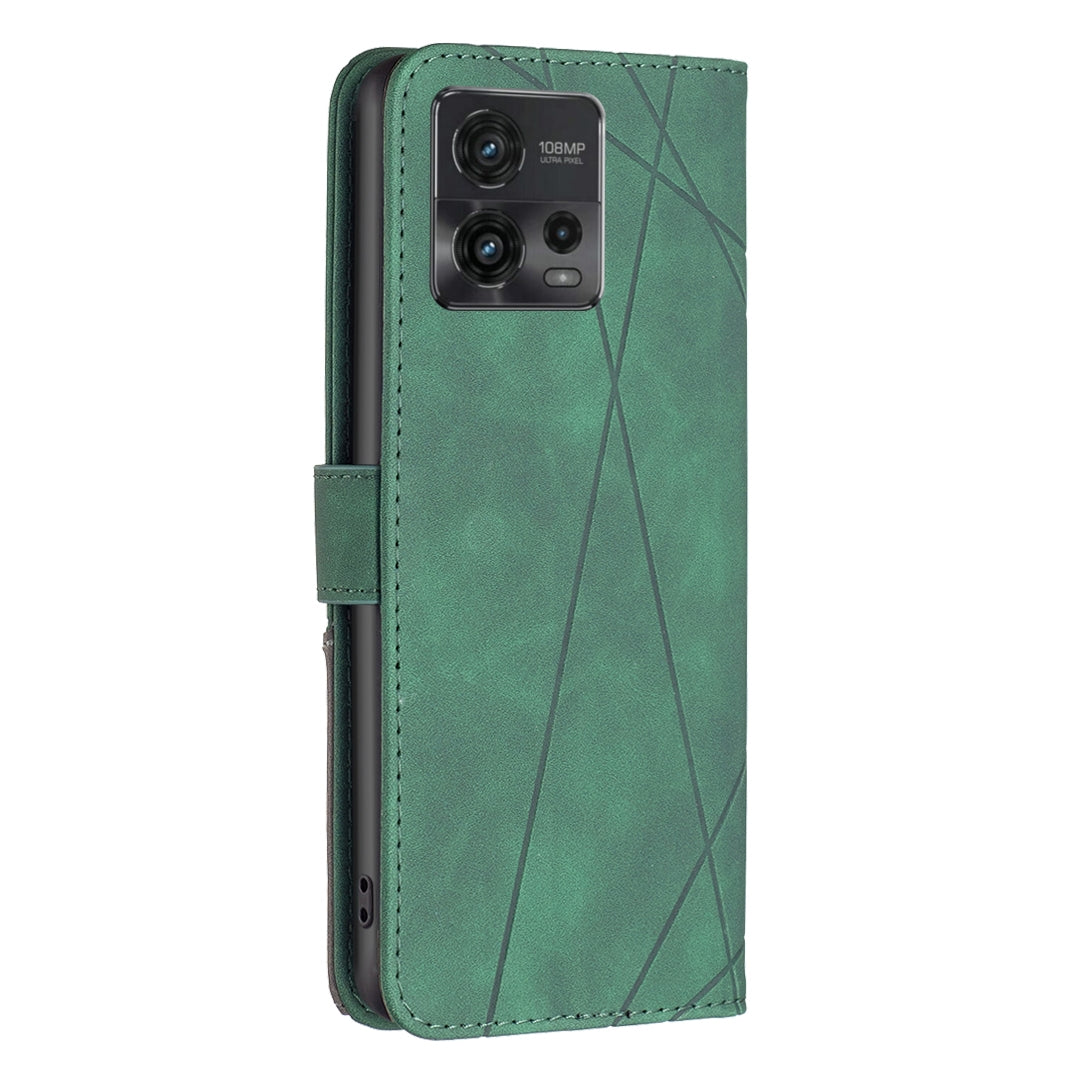 Motorola Moto G72 Rhombus Texture Leather Phone Case with Magnetic Buckle and Card Holder