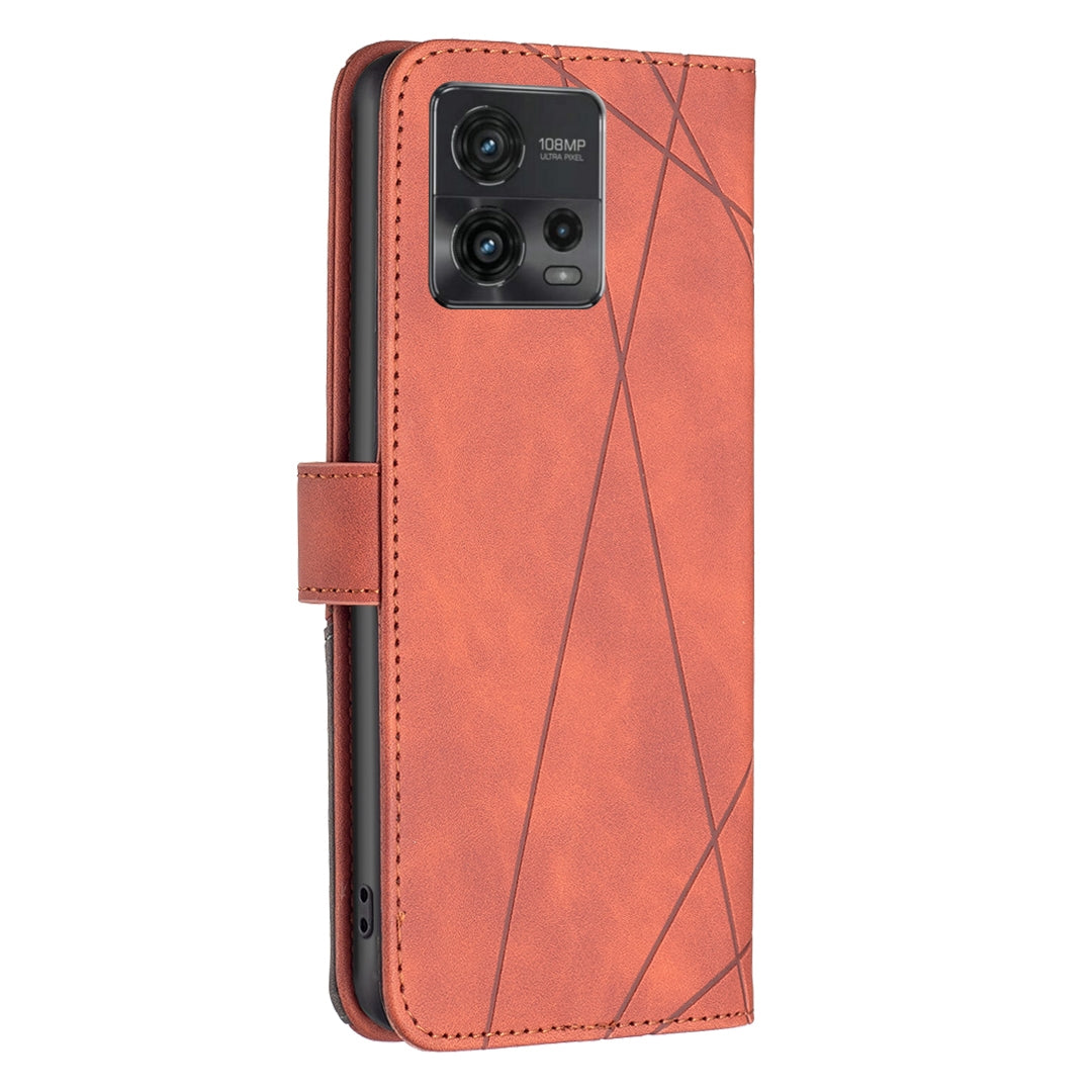 Motorola Moto G72 Rhombus Texture Leather Phone Case with Magnetic Buckle and Card Holder