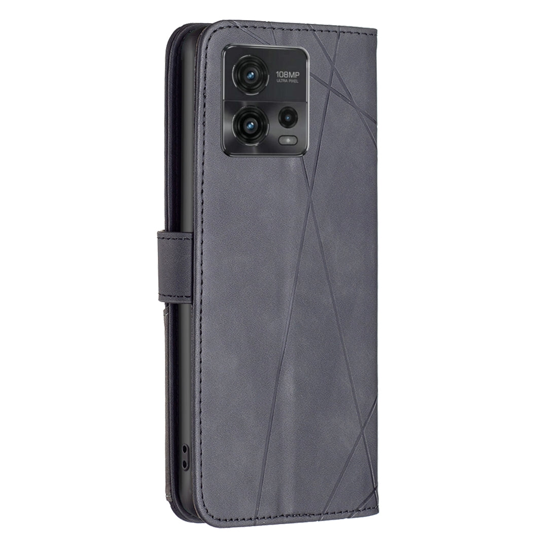 Motorola Moto G72 Rhombus Texture Leather Phone Case with Magnetic Buckle and Card Holder