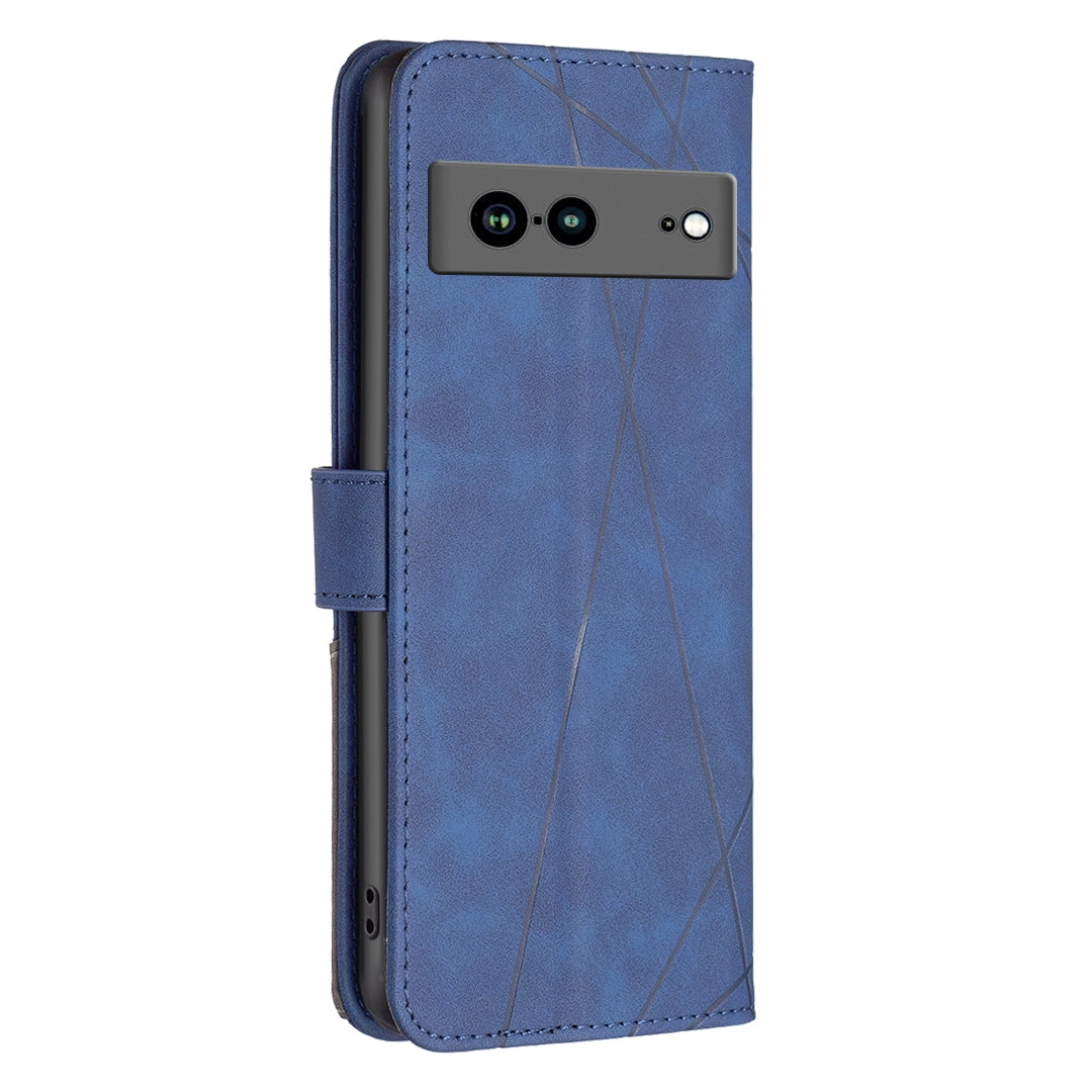 Google Pixel 7a Rhombus Texture Leather Phone Case with Magnetic Buckle and Card Holder