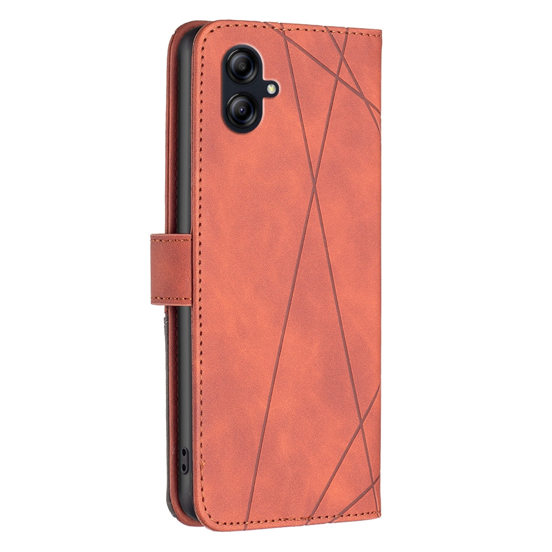 Samsung Galaxy A04e Rhombus Texture Leather Phone Case with Magnetic Buckle and Card Holder