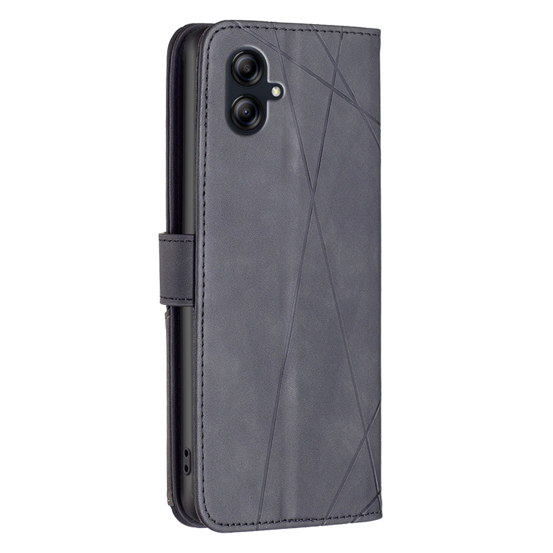 Samsung Galaxy A04e Rhombus Texture Leather Phone Case with Magnetic Buckle and Card Holder
