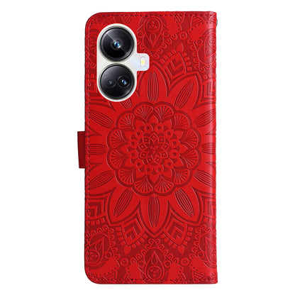 Realme 10 Pro+ 5G Sunflower Embossed Leather Wallet Phone Case with Kickstand and Card Holder