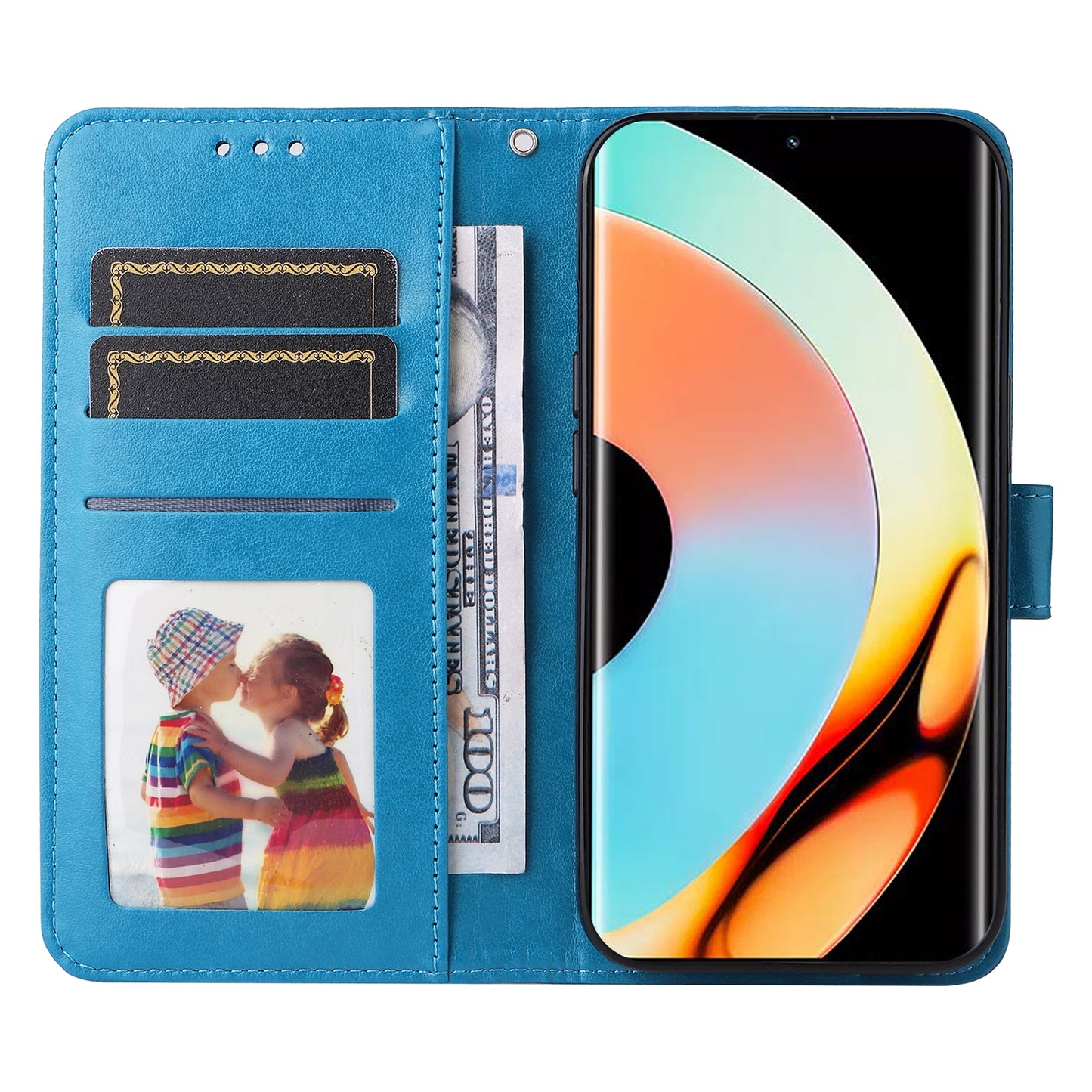 Realme 10 Pro+ 5G Sunflower Embossed Leather Wallet Phone Case with Kickstand and Card Holder