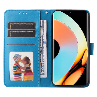 Realme 10 Pro+ 5G Sunflower Embossed Leather Wallet Phone Case with Kickstand and Card Holder