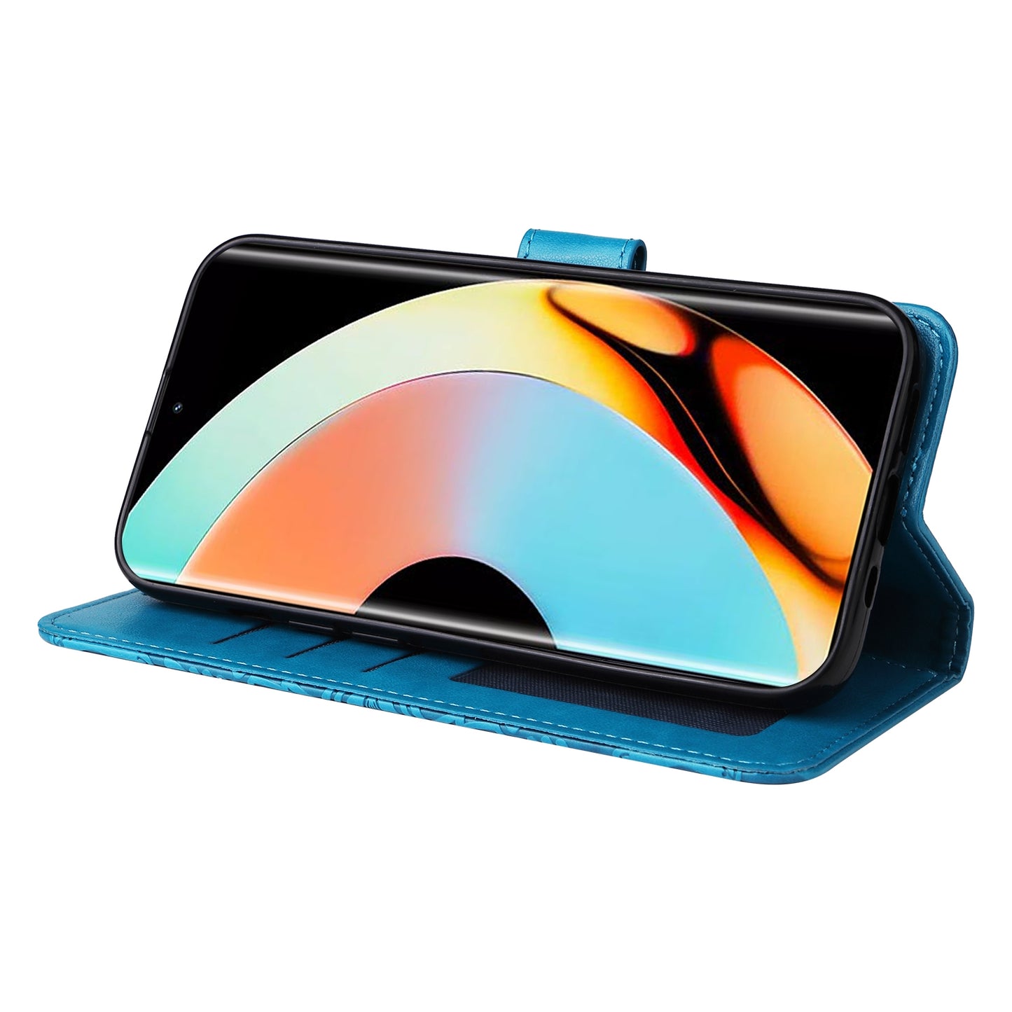 Realme 10 Pro+ 5G Sunflower Embossed Leather Wallet Phone Case with Kickstand and Card Holder