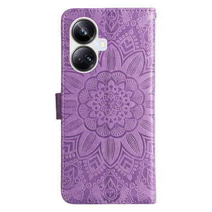 Realme 10 Pro+ 5G Sunflower Embossed Leather Wallet Phone Case with Kickstand and Card Holder