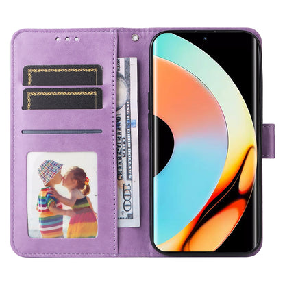 Realme 10 Pro+ 5G Sunflower Embossed Leather Wallet Phone Case with Kickstand and Card Holder