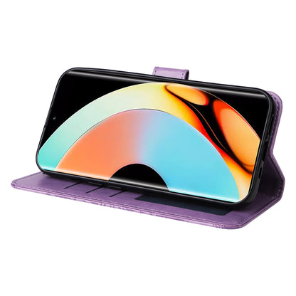 Realme 10 Pro+ 5G Sunflower Embossed Leather Wallet Phone Case with Kickstand and Card Holder