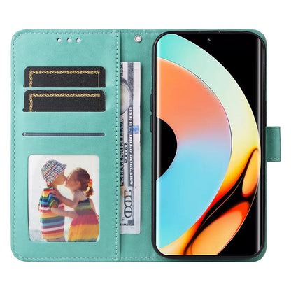 Realme 10 Pro+ 5G Sunflower Embossed Leather Wallet Phone Case with Kickstand and Card Holder