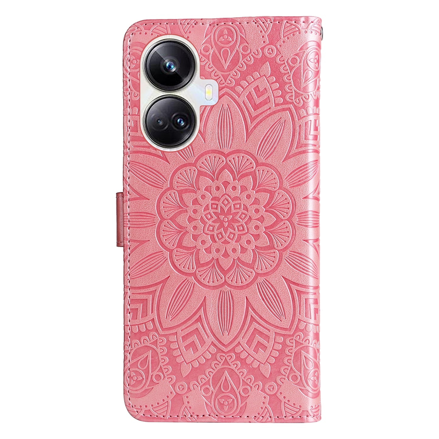 Realme 10 Pro+ 5G Sunflower Embossed Leather Wallet Phone Case with Kickstand and Card Holder