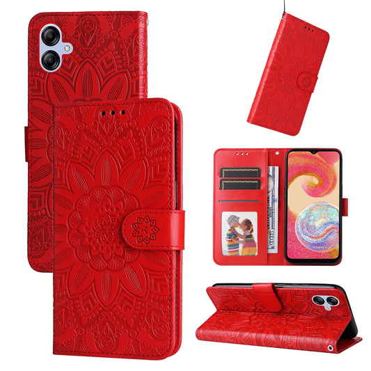 Samsung Galaxy A04e Sunflower Embossed Leather Wallet Phone Case with Kickstand and Card Holder