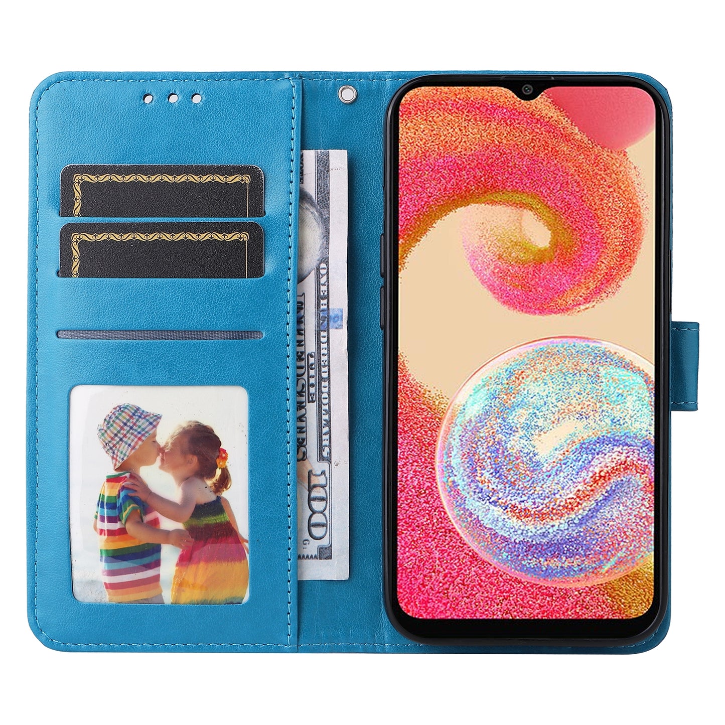 Samsung Galaxy A04e Sunflower Embossed Leather Wallet Phone Case with Kickstand and Card Holder