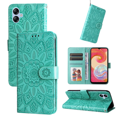 Samsung Galaxy A04e Sunflower Embossed Leather Wallet Phone Case with Kickstand and Card Holder