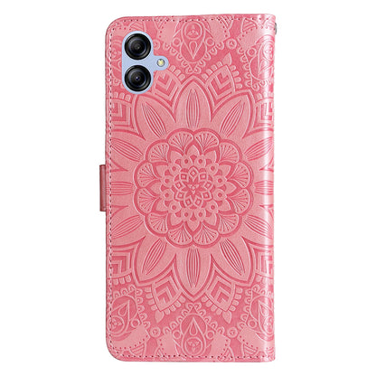 Samsung Galaxy A04e Sunflower Embossed Leather Wallet Phone Case with Kickstand and Card Holder