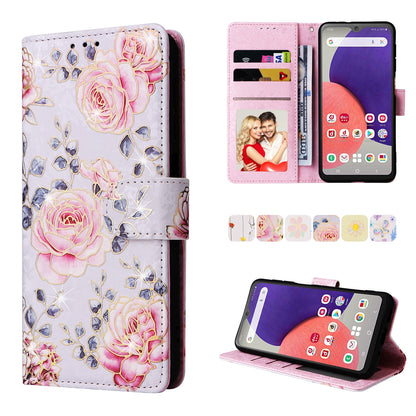 Samsung Galaxy A22e 5G Luxury Bronzing Leather Case - Floral RFID Wallet Cover with Stand & Card Slots