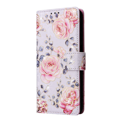 Samsung Galaxy A22e 5G Luxury Bronzing Leather Case - Floral RFID Wallet Cover with Stand & Card Slots