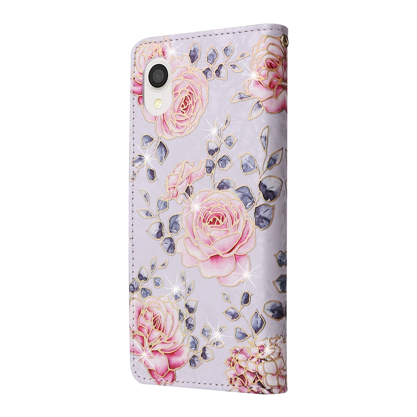 Samsung Galaxy A22e 5G Luxury Bronzing Leather Case - Floral RFID Wallet Cover with Stand & Card Slots