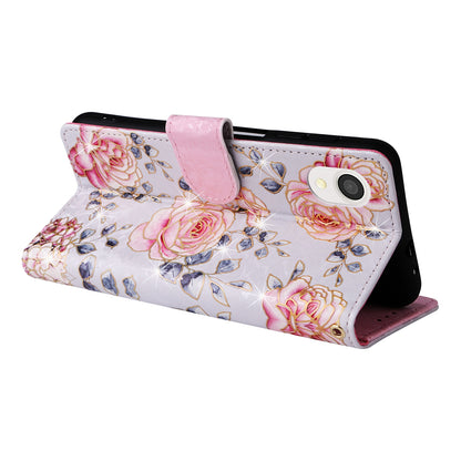 Samsung Galaxy A22e 5G Luxury Bronzing Leather Case - Floral RFID Wallet Cover with Stand & Card Slots