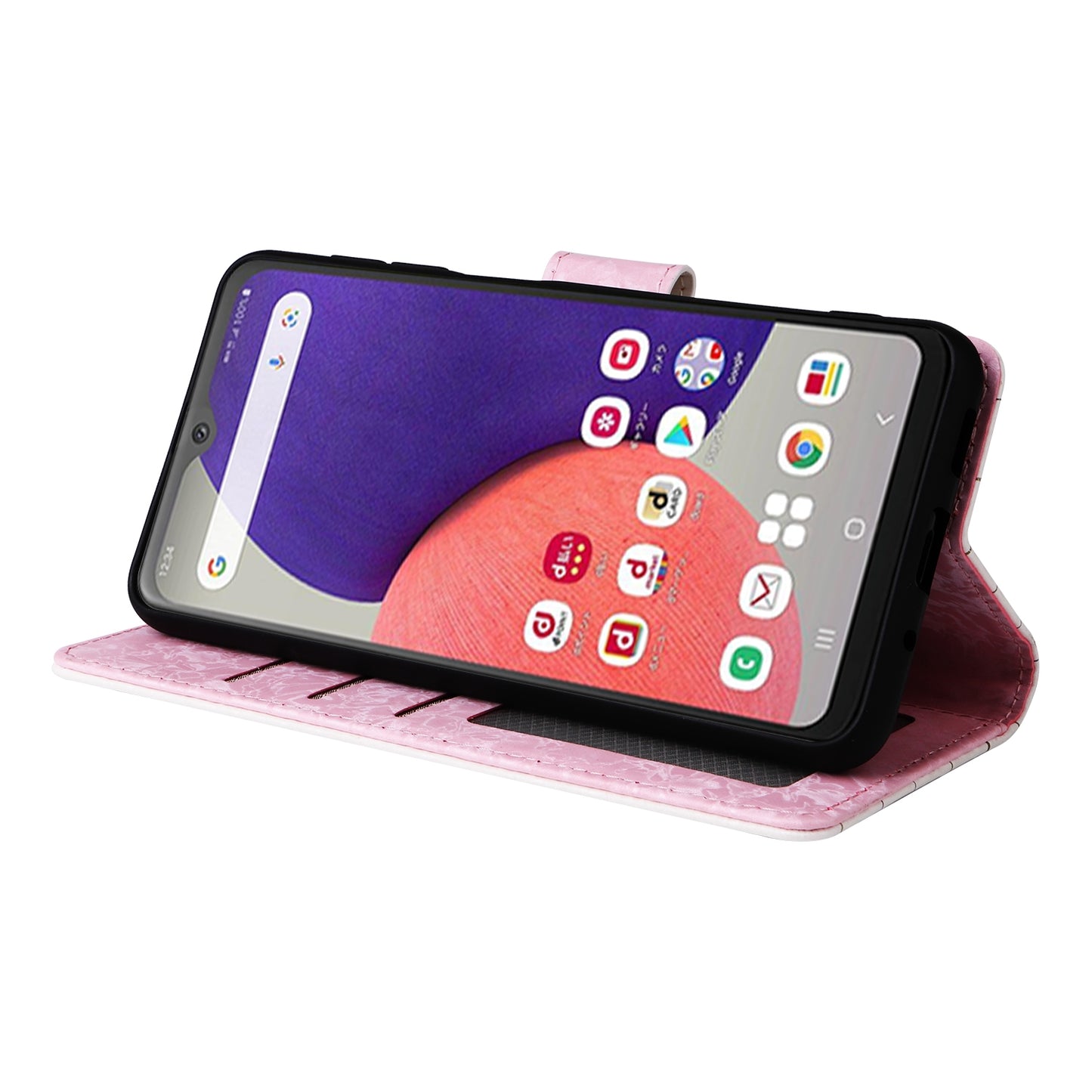 Samsung Galaxy A22e 5G Luxury Bronzing Leather Case - Floral RFID Wallet Cover with Stand & Card Slots