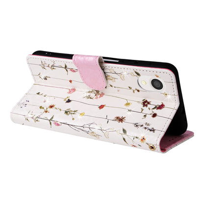 Samsung Galaxy A22e 5G Luxury Bronzing Leather Case - Floral RFID Wallet Cover with Stand & Card Slots