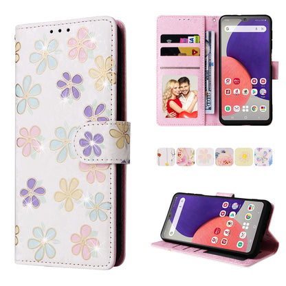 Samsung Galaxy A22e 5G Luxury Bronzing Leather Case - Floral RFID Wallet Cover with Stand & Card Slots