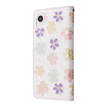 Samsung Galaxy A22e 5G Luxury Bronzing Leather Case - Floral RFID Wallet Cover with Stand & Card Slots