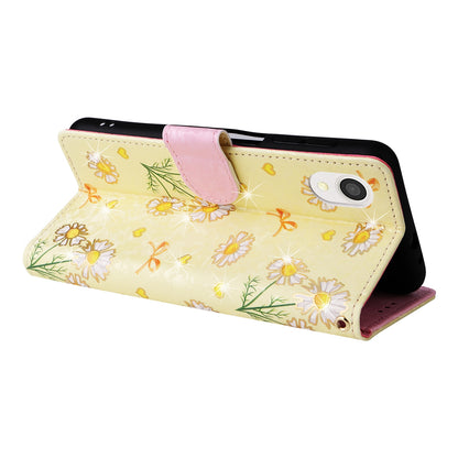 Samsung Galaxy A22e 5G Luxury Bronzing Leather Case - Floral RFID Wallet Cover with Stand & Card Slots