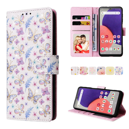 Samsung Galaxy A22e 5G Luxury Bronzing Leather Case - Floral RFID Wallet Cover with Stand & Card Slots