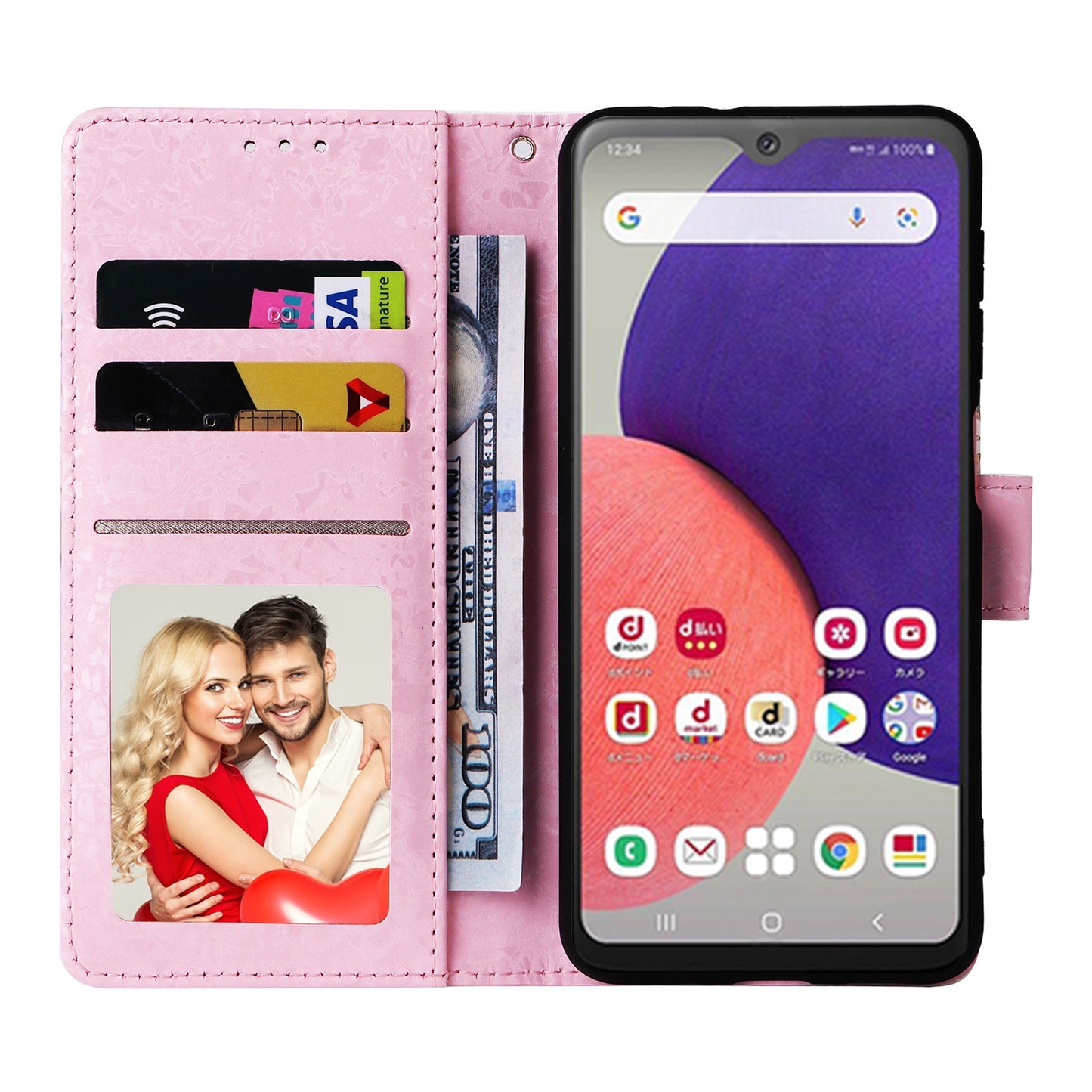 Samsung Galaxy A22e 5G Luxury Bronzing Leather Case - Floral RFID Wallet Cover with Stand & Card Slots