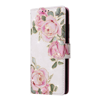Samsung Galaxy A22e 5G Luxury Bronzing Leather Case - Floral RFID Wallet Cover with Stand & Card Slots
