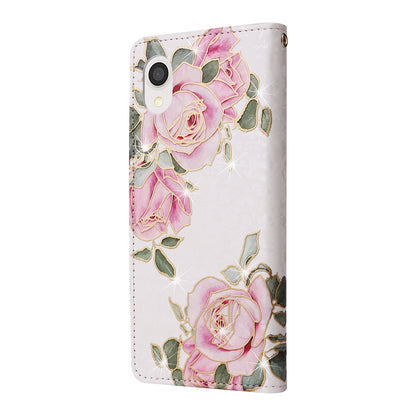 Samsung Galaxy A22e 5G Luxury Bronzing Leather Case - Floral RFID Wallet Cover with Stand & Card Slots