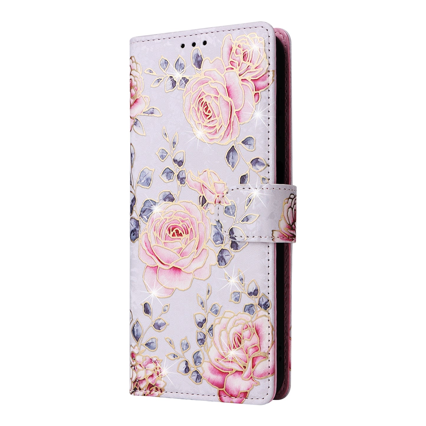Samsung Galaxy A14 5G Luxury Bronzing Leather Case - Floral RFID Wallet Cover with Stand & Card Slots