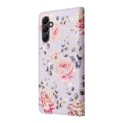 Samsung Galaxy A14 5G Luxury Bronzing Leather Case - Floral RFID Wallet Cover with Stand & Card Slots