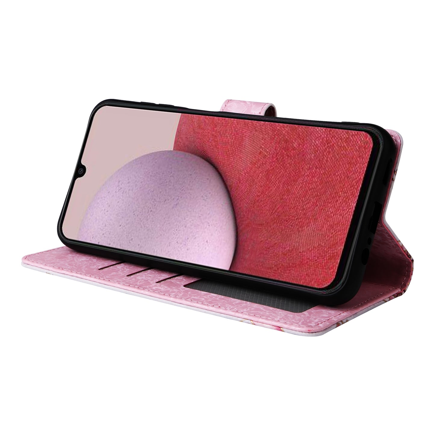 Samsung Galaxy A14 5G Luxury Bronzing Leather Case - Floral RFID Wallet Cover with Stand & Card Slots