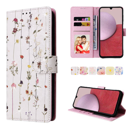 Samsung Galaxy A14 5G Luxury Bronzing Leather Case - Floral RFID Wallet Cover with Stand & Card Slots
