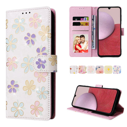 Samsung Galaxy A14 5G Luxury Bronzing Leather Case - Floral RFID Wallet Cover with Stand & Card Slots