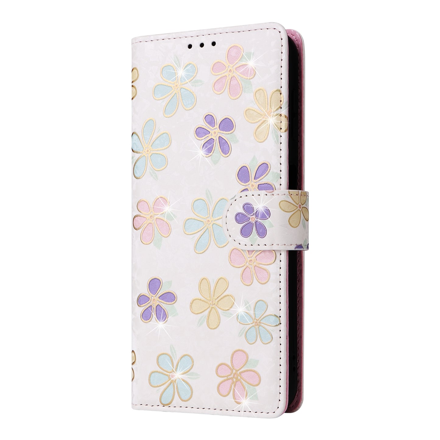 Samsung Galaxy A14 5G Luxury Bronzing Leather Case - Floral RFID Wallet Cover with Stand & Card Slots