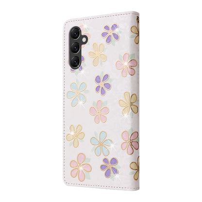 Samsung Galaxy A14 5G Luxury Bronzing Leather Case - Floral RFID Wallet Cover with Stand & Card Slots
