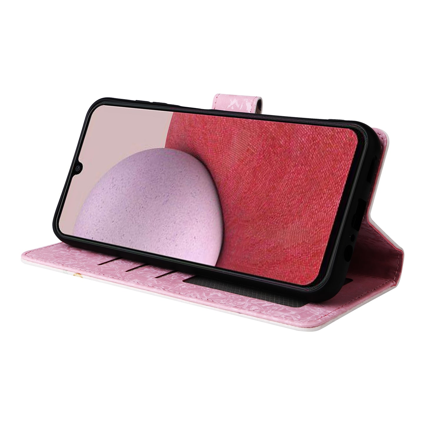 Samsung Galaxy A14 5G Luxury Bronzing Leather Case - Floral RFID Wallet Cover with Stand & Card Slots