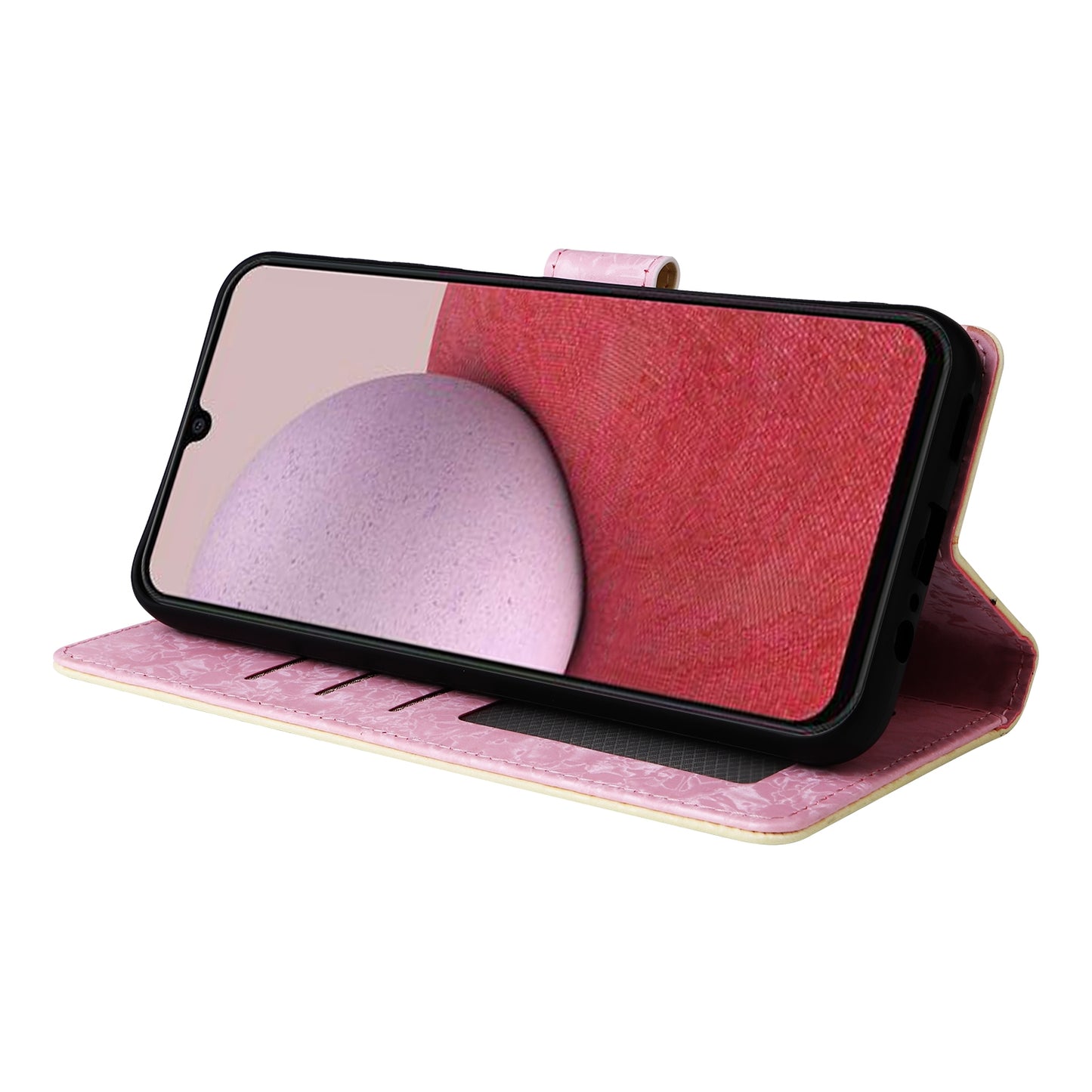 Samsung Galaxy A14 5G Luxury Bronzing Leather Case - Floral RFID Wallet Cover with Stand & Card Slots