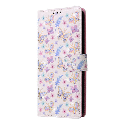 Samsung Galaxy A14 5G Luxury Bronzing Leather Case - Floral RFID Wallet Cover with Stand & Card Slots