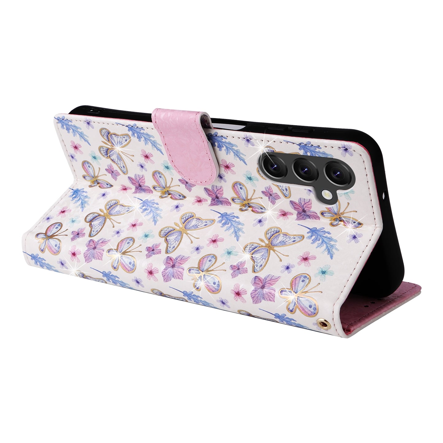 Samsung Galaxy A14 5G Luxury Bronzing Leather Case - Floral RFID Wallet Cover with Stand & Card Slots