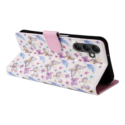 Samsung Galaxy A14 5G Luxury Bronzing Leather Case - Floral RFID Wallet Cover with Stand & Card Slots