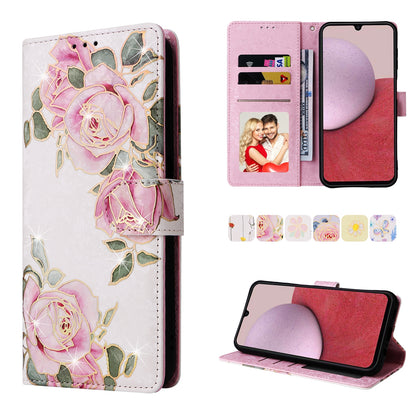 Samsung Galaxy A14 5G Luxury Bronzing Leather Case - Floral RFID Wallet Cover with Stand & Card Slots