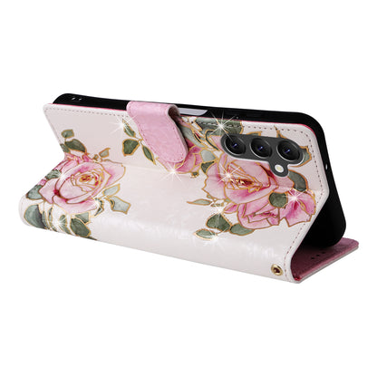 Samsung Galaxy A14 5G Luxury Bronzing Leather Case - Floral RFID Wallet Cover with Stand & Card Slots