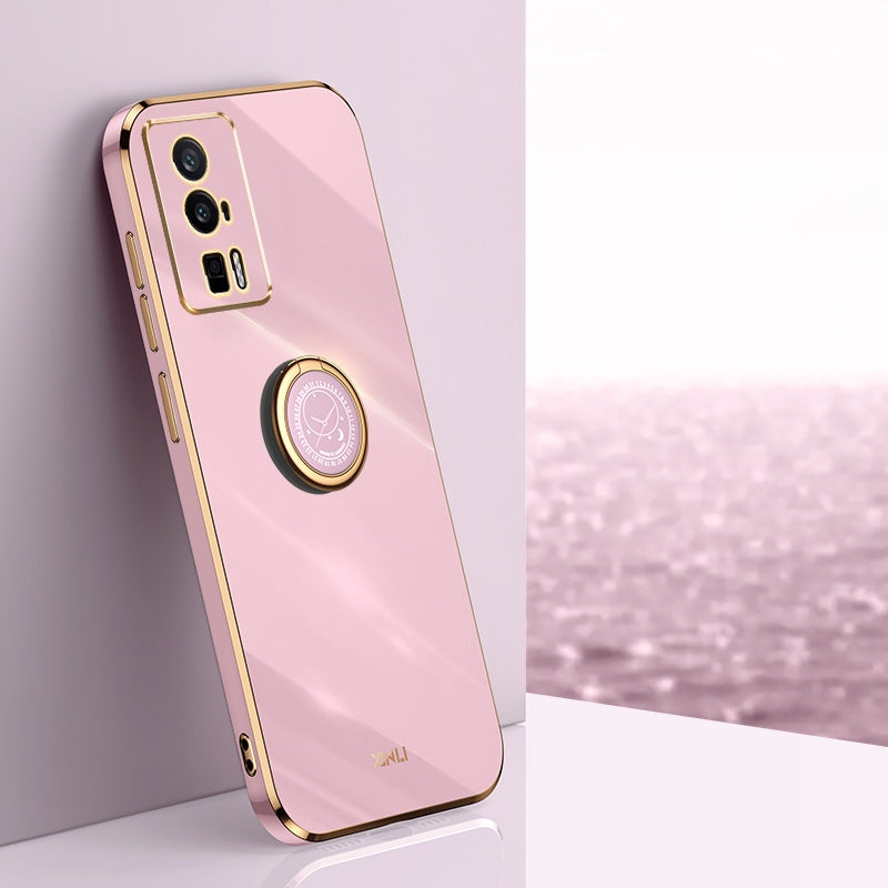 Xiaomi Redmi K60 Tough TPU Phone Case with 6D Electroplate, Straight Edge Design, and Comfortable Ring Holder