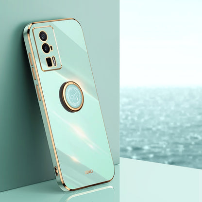 Xiaomi Redmi K60 Tough TPU Phone Case with 6D Electroplate, Straight Edge Design, and Comfortable Ring Holder