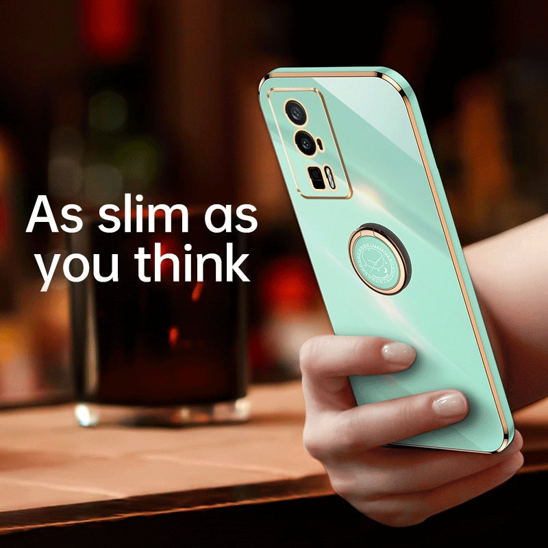 Xiaomi Redmi K60 Tough TPU Phone Case with 6D Electroplate, Straight Edge Design, and Comfortable Ring Holder